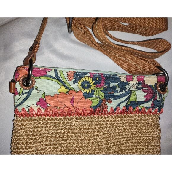 Sakroots Macramae Cross Body Bag Orange Floral Earth Tone Crochet - Picture 6 of 7